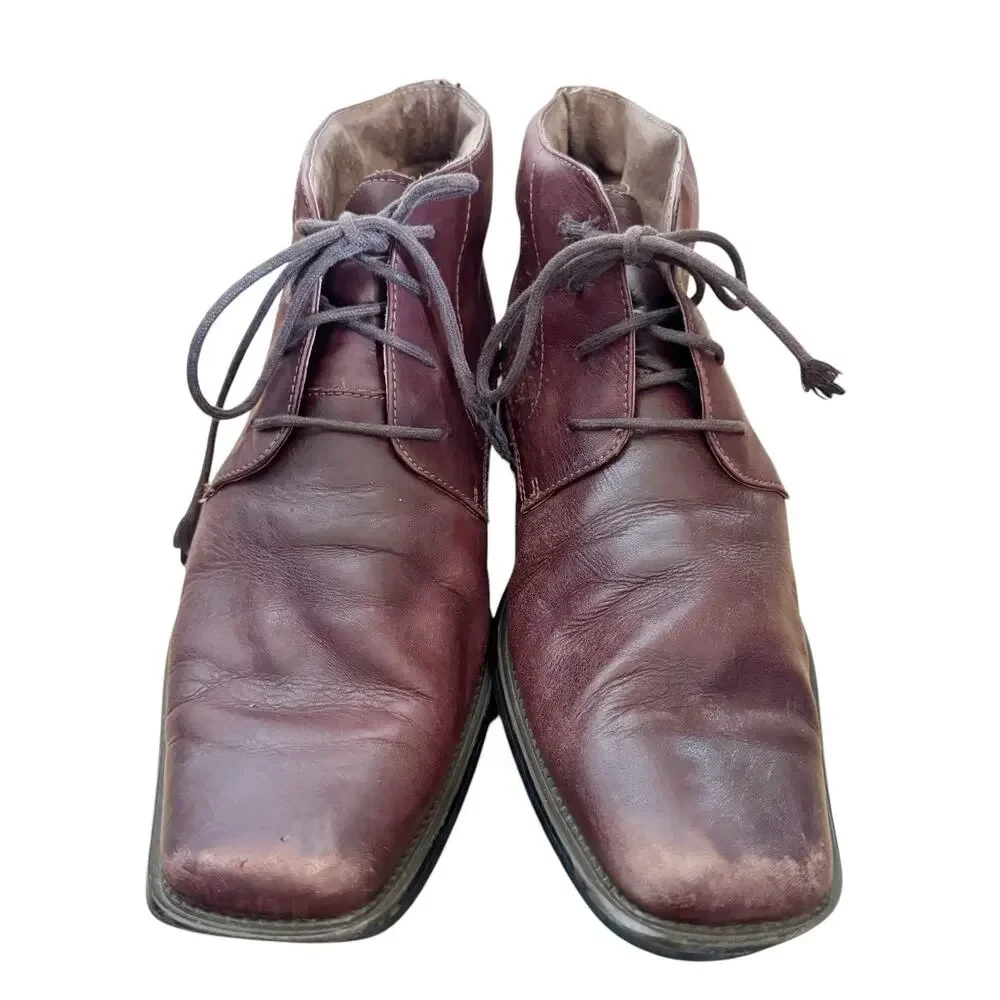 Fratelli‎ Select Men 10.5 Red Brown Italian Leather Chukka Boots Square Toe